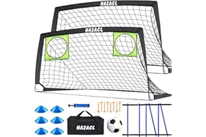 Hazacl Kids Soccer Goal for Backyard, 6x4 9x5 FT Portable Soccer Nets Pop Up with Ball, Agility Ladder, Cones, Target & Carry Bag for Toddler Youth Outdoor Indoor Training Practice Sports Games Play