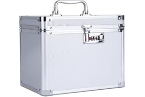 Buanson Security Lock Boxes (Sliver),Lockable Storage Box Medicine,Lightweight Code Lock Box, Combination Lock Box Documents,Cosmetic Storage Box-7.25"x7.75"x10"
