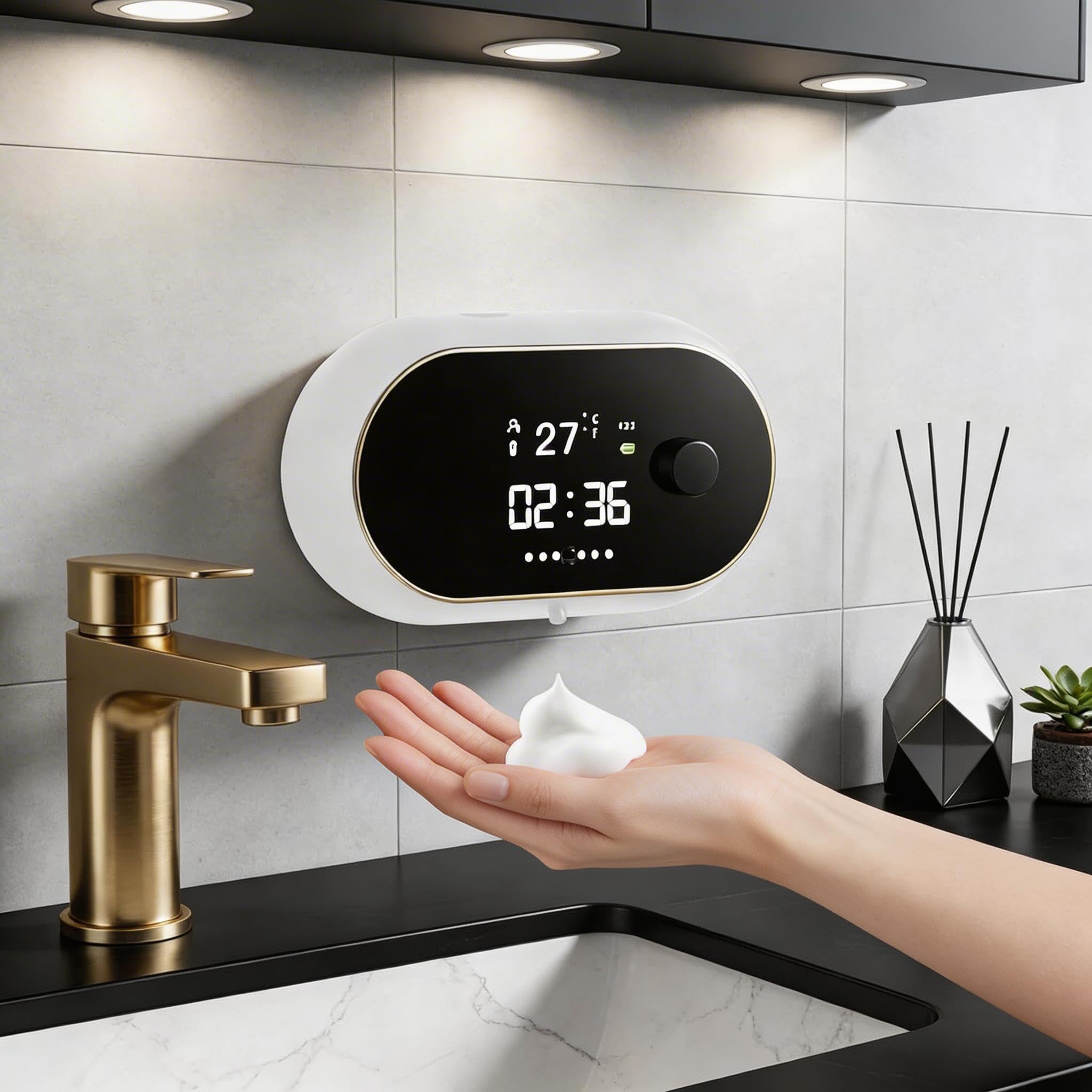 Automatic Soap Dispenser Smart Sensor Soap Dispenser USB Rechargeable IPX5 Waterproof 3 levels adjustment foam volume 450ml for Kitchen & Bathroom