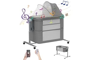 ELEPHTT-BABY Electric Rocking Bassinet for Baby, 4 in 1 Baby Basinets Bedside Sleeper with Wheels, Automatic Bedside Bassinet with Remote Control, Baby Crib in Bed Newborn with 5 Height Adjustable, 3-Speed Swing