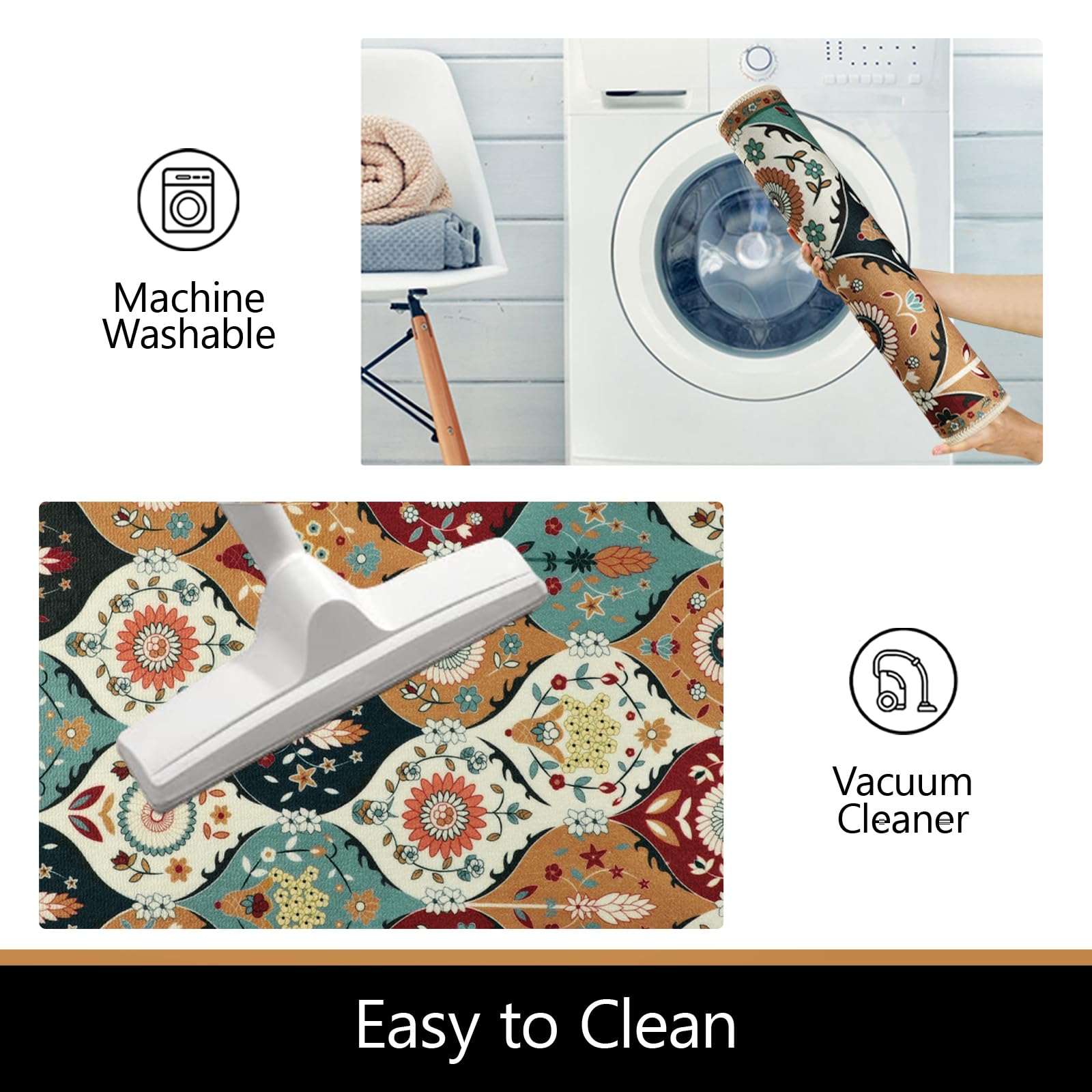 Falflor Moroccan Trellis Kitchen Mats 3 Piece Set Washable Kitchen Rug Sets Non Slip Kitchen Rug and Mats Soft Kitchen Mats for Floor Floral Pattern Doormat for Laundry Entryway Bathroom - Image 4