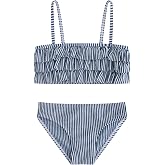 LIZENS Girls Two Piece Striped Bikini Set Swimwear Flounce Ruffle Trim 2-12Years Beach Bathing Swimsuit