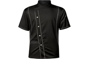 QUNBZOU Unisex Chef Coat for Men Women Short Sleeves Solid Chef Jacket Hotel Restaurant Work Shirt Uniform