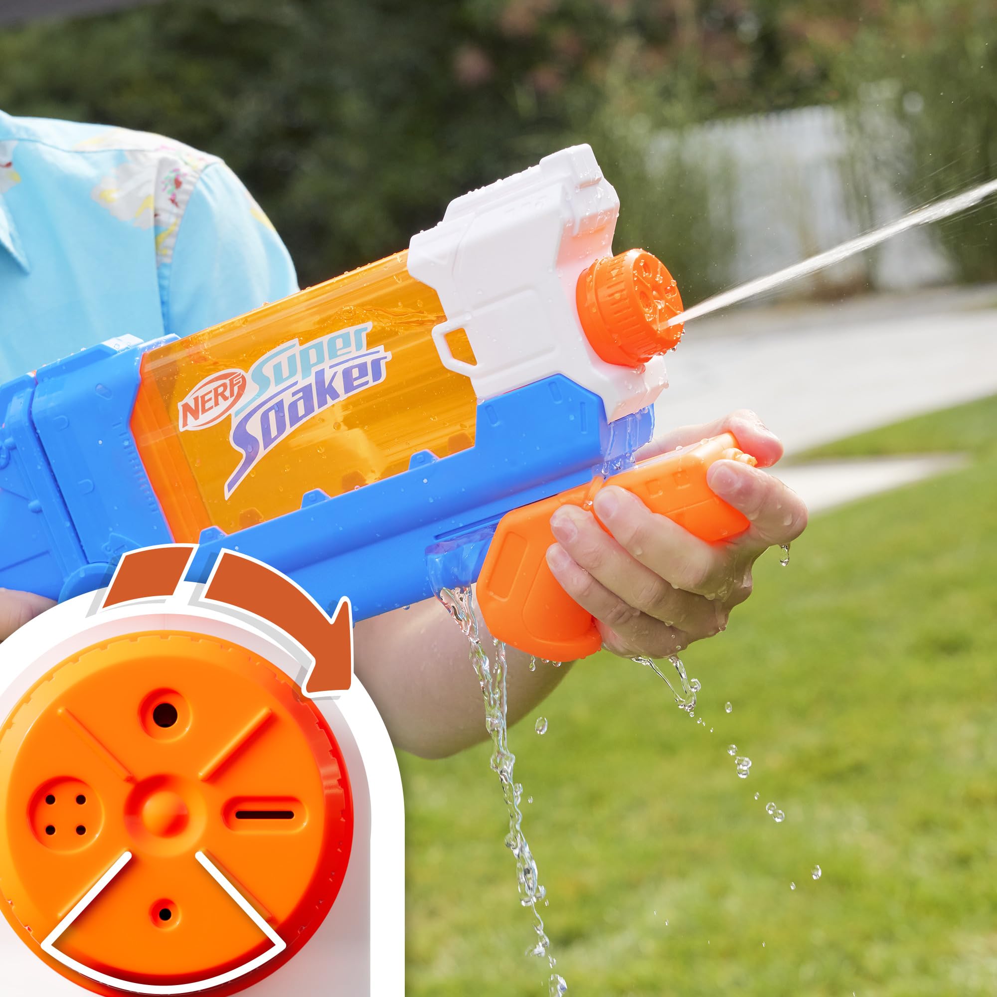 Nerf Super Soaker Flip Fill Wasserblaster mit 4 Modi (Einzelstrahl, Streustrahl und Fächerstrahl), schnelles Befüllen, Outdoorspielzeug mit 887 ml Tank, Wasserspiel für Jungen und Mädchen 8