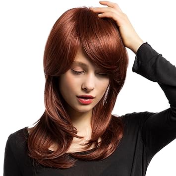 Rare Auburn Red Layered Wig Natural Wave Medium Long Synthetic