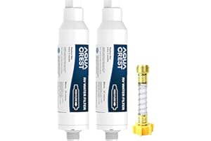 Aqua Crest RV Inline Water Filter with 1 Hose Protector, Reduces Lead, Fluoride, Chlorine, Bad Taste&Odor, Dedicated for RVs 