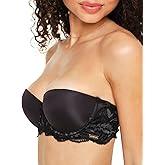 Adore Me Lyza Push Up Strapless Bra - Underwire Balconette Bra for Women with Lace & Removable, Adjustable Straps, Black, 38DD