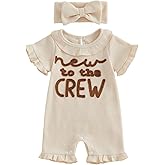 allshope Newborn Baby Girl Summer Outfit Romper Daddy Girl Embroidery Ruffle Collar Jumpsuit Cute Infant Waffle Clothes