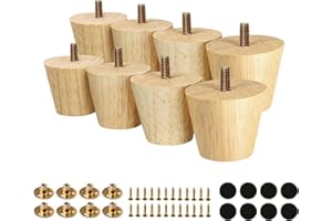 FoDau770 Rubber Wood Furniture Legs 2 Inches, Straight Tapered Wood Legs Mid Century Sofa Legs Set of 8, 5/16" UNC Furniture Feet Replacement Legs for Cabinet Sofa Couch Dresser Chair Ottoman Table