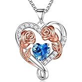 JKK Valentines Day Gifts for Her - S925 Sterling Silver 12 Month Birthstone Necklaces Mothers Day Birthday Christmas Gifts for Women Wife Mom