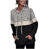 Verdusa Women's Leopard Hoodie Soft Sweatshirts Streetwear Pullover Tops Color Block Top with Pockets