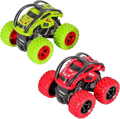 m zimoon Monster Trucks 2 Pack Pull Back Cars 360° Off-Road Green Red