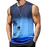 Deranex Men's Tank Tops Summer Vacation Sleeveless Shirts Hawaiian Palm Tree Tank Patriotic Graphic Muscle Gym Tops
