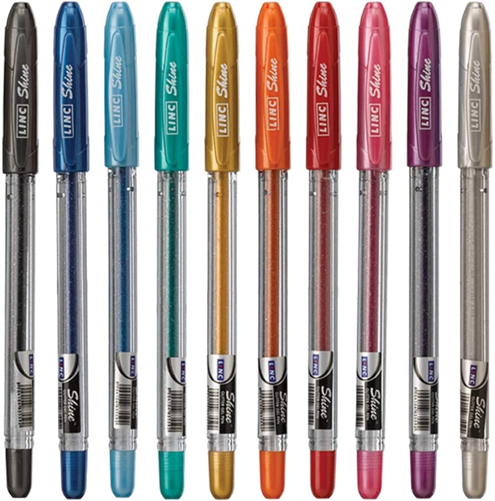 Linc Shine Sparkle Glitter Gel Pens 0.7mm 10 Colours