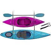 ZUJARA Double Kayak Storage Straps System Comes with 2 Carabiner Paddle Clips - Double Kayak Hanger, Alternative to Rack for Garage
