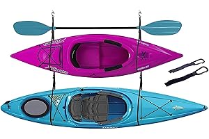 ZUJARA Double Kayak Storage Straps System Comes with 2 Carabiner Paddle Clips - Double Kayak Hanger, Alternative to Rack for 
