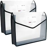 YoeeJob Plastic File Folders Legal Size Expandable Document Folder with Snap Button Closure, A4 Expanding File Wallet Envelopes Pouch with Label Pocket, 2 Packs, Black