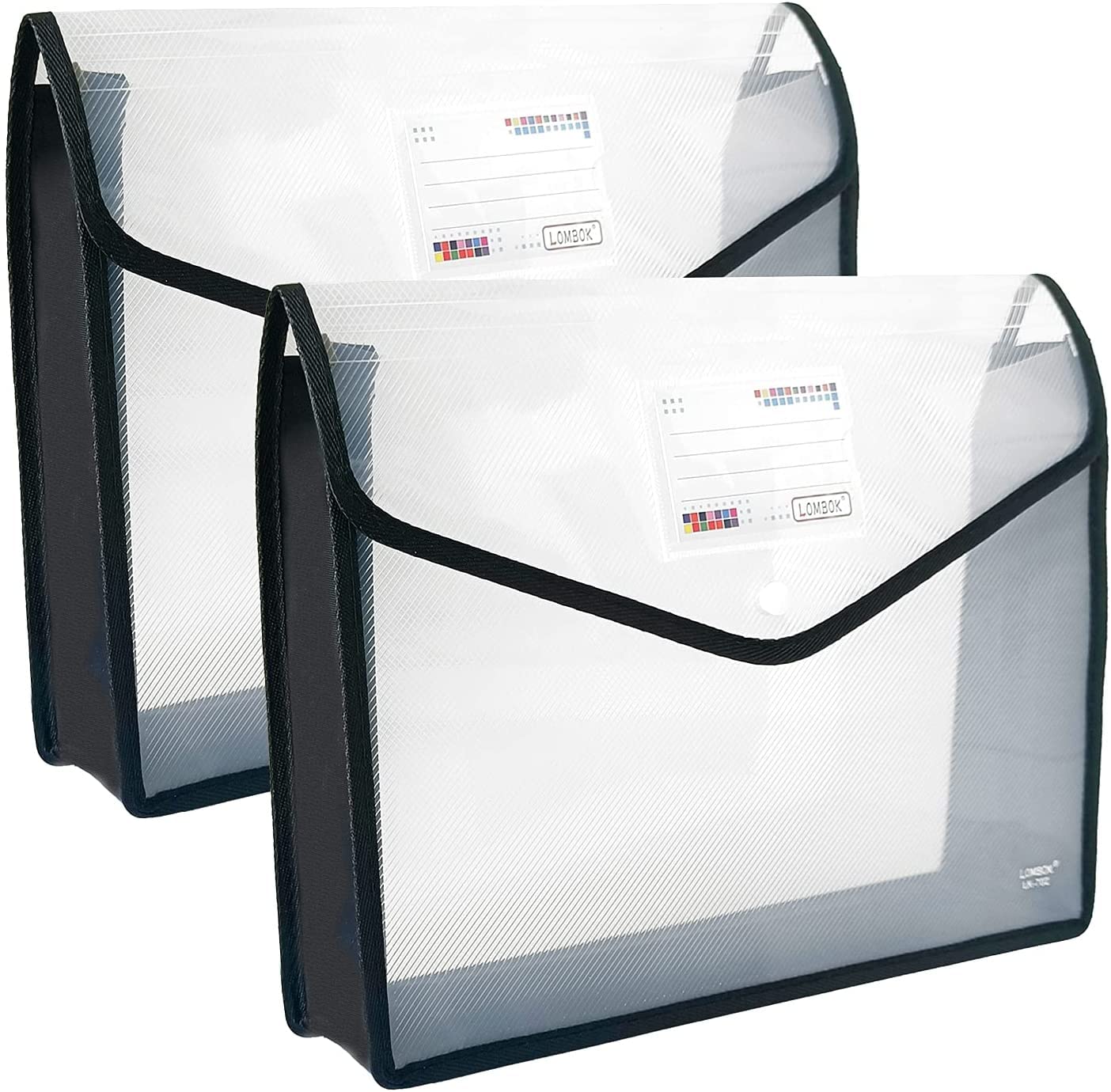 Photo 1 of YoeeJob Plastic File Folders Legal Size Expandable Document Folder with Snap Button Closure, A4 Expanding File Wallet Envelopes Pouch with Label Pocket, 2 Packs, Black