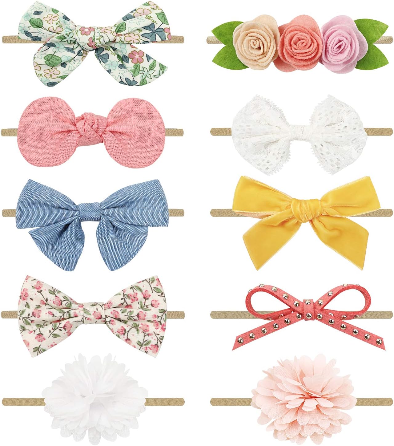 Baby Girl Headbands and Hair Bows Nylon Headbands 10 Pack of Hair Accessories for Newborn Infant Toddlers Kids