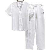 GORGLITTER Boy's 2 Piece Clothing Sets Button Down Collar Neck Shirt and Elastic Waist Pants Set