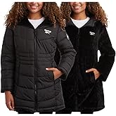 Reebok Womens Winter Jacket - Sherpa Fleece Lined Reversible Insulated Puffer Parka Winter Coats for Women with Faux Fur Hood