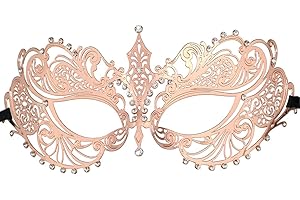 Thmyo Women's Laser Cut Metal Venetian Halloween Mardi Gras Party Mask(Rose gold)