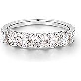 MOOSEA 5 Stone Moissanite Rings for Women, 3.75MM D Color VVS1 Clarity Lab Created Moissanite Anniversary Rings 14K White Gol