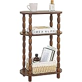MaxSmeo Small Narrow Side Table, 3-Tier Narrow Nightstand for Small Space | Small Bedside Table with Solid Wood Legs, Skinny Side Table for Bedroom, Living Room, End Table with Storage, Rustic Brown