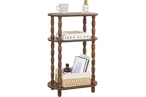 MaxSmeo Small Narrow Side Table, 3-Tier Narrow End Table with Storage, Skinny Side Table Nightstand for Small Space, Bedrooms, Living Room (Rustic Brown)