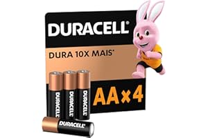 Duracell Pilhas Alcalinas AA Pequena Pack 4 Unidades – Dura até 10x – Mais Ideal para Controles Remotos Brinquedos e Lanternas