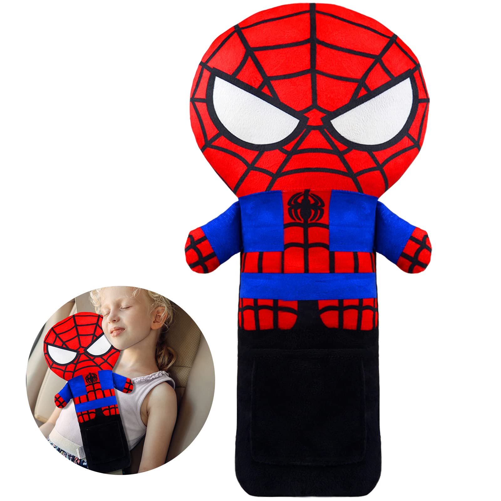 Photo 1 of Seatbelt Pillow Cover for Kids, Stuffed Soft Plush Spidery Travel Pillow in Car