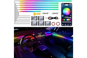 MAODANER Dreamcolor Acrylic Interior Car LED Strip Light with Wireless APP, RGB 6 in 1 with 175 inches 593 LEDs Fiber Optic Strip Lights for Car, Dynamic Chasing Music Sync Neon Car Ambient Lighting Kits