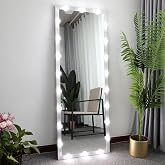 AVGVLIJ Full-Length Mirror with Lights, 63" x 24" Body Mirror with 22 Dimmable LED Bulbs, 3 Color Modes, Smart Touch Control, Wall-Mounted &amp; Standing Vanity/Makeup Mirror, Silver