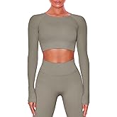 Buttergene Women Workout Sets 2 Pieces Long Sleeve Yoga Outfits Gym Clothes Seamless Ribbed Crop Top High Waist Leggings