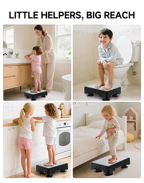 LIFTOZA ADJUSTABLE STEP STOOL FOR ADULTS, NOCTILUCENT BED STEP STOOLS, 600 LBS CAPACITY SAFETY STEP PLATFORM, INDOOR AND OUTDOOR STEPS FOR SENIORS, NON-SLIP STEPPING STOOL ELDERLY ASSISTANCE AT NIGHT