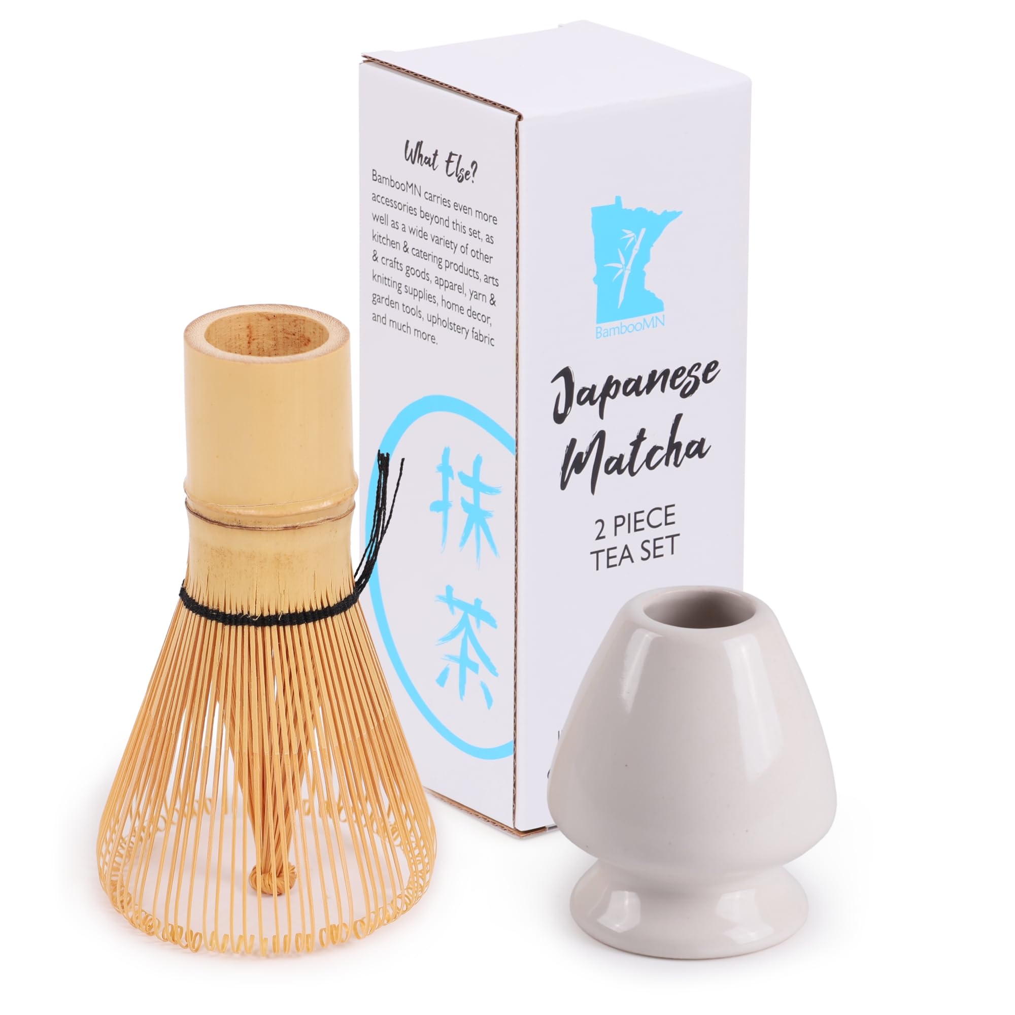 Matcha Tea Whisk Set - Bamboo Whisk and Whisk Holder - White
