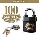 Master Lock Heavy Duty Outdoor Padlock 100 Year Logo Black 97x54x32mm view 2