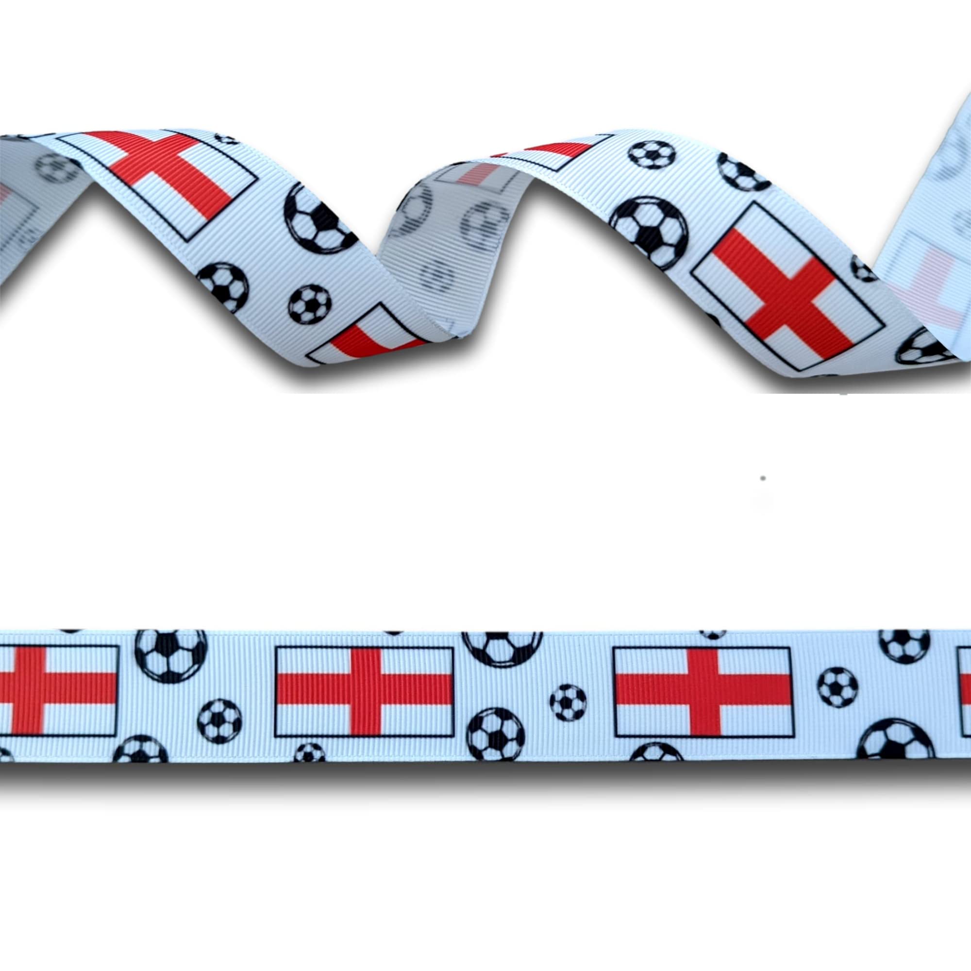 England Flag & Black White Footballs Soccer Grosgrain Ribbon 25mm Wide 5 Yards (4.5 Metres), Ideal for Craft Projects, Scrapbooking, DIY Hair Bows, Present Wrapping etc.…
