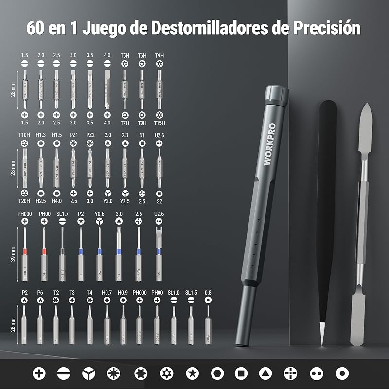 Destornilladores Precisión 60 en 1, Puntas Magnéticas CR-V