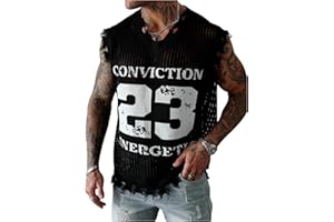 Men's Number Letter Graphic Sweater Vest Y2k Distressed V Neck Sleeveless Knit Tops
