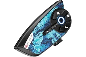 gearelec Motorcycle Bluetooth Intercom - V5.2 BT &【Cool Graffiti Panel】,4 Riders 1500M Helmet Intercom with Music Sharing, Motorcycle Helmet Bluetooth-HiFi Sound & Noise Reduction，IP65 Blue