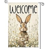 AVOIN colorlife Bunny Rabbit Easter Garden Flag 12x18 Inch Double Sided Outside, Welcome Spring Floral Yard Outdoor Flag