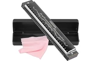 Harmonica Professional Harp Harmoc Armonica Key of C 24 Hole Polyphony Diatonic Mouth Organ with Case for Blues Folk Jazz Pop
