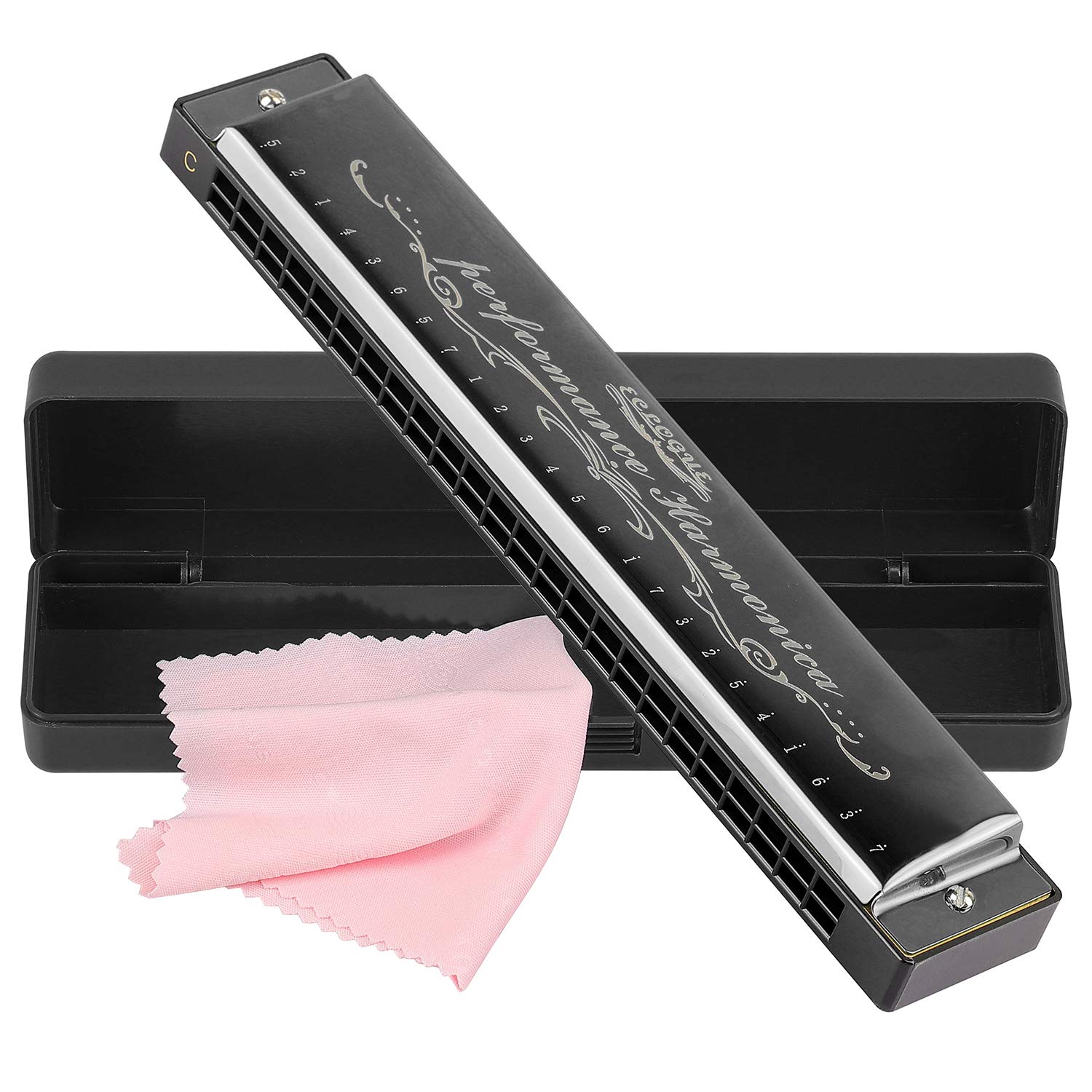 Harmonica Harp Harmoc Armonica 24 Hole Mouth Organ Professional Key of C Polyphony Diatonic with Case for Blues Folk Jazz Pop Music Instrument