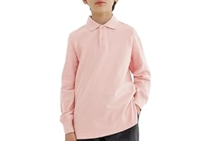 CUNYI Boys Long Sleeve Pique Polo Shirt School Uniform Button Closure Kids Golf Tops Cotton