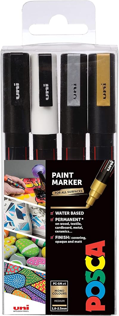 Posca Pens PC-3M Fine Acrylic Colour Permanent Paint Markers 4 Pack