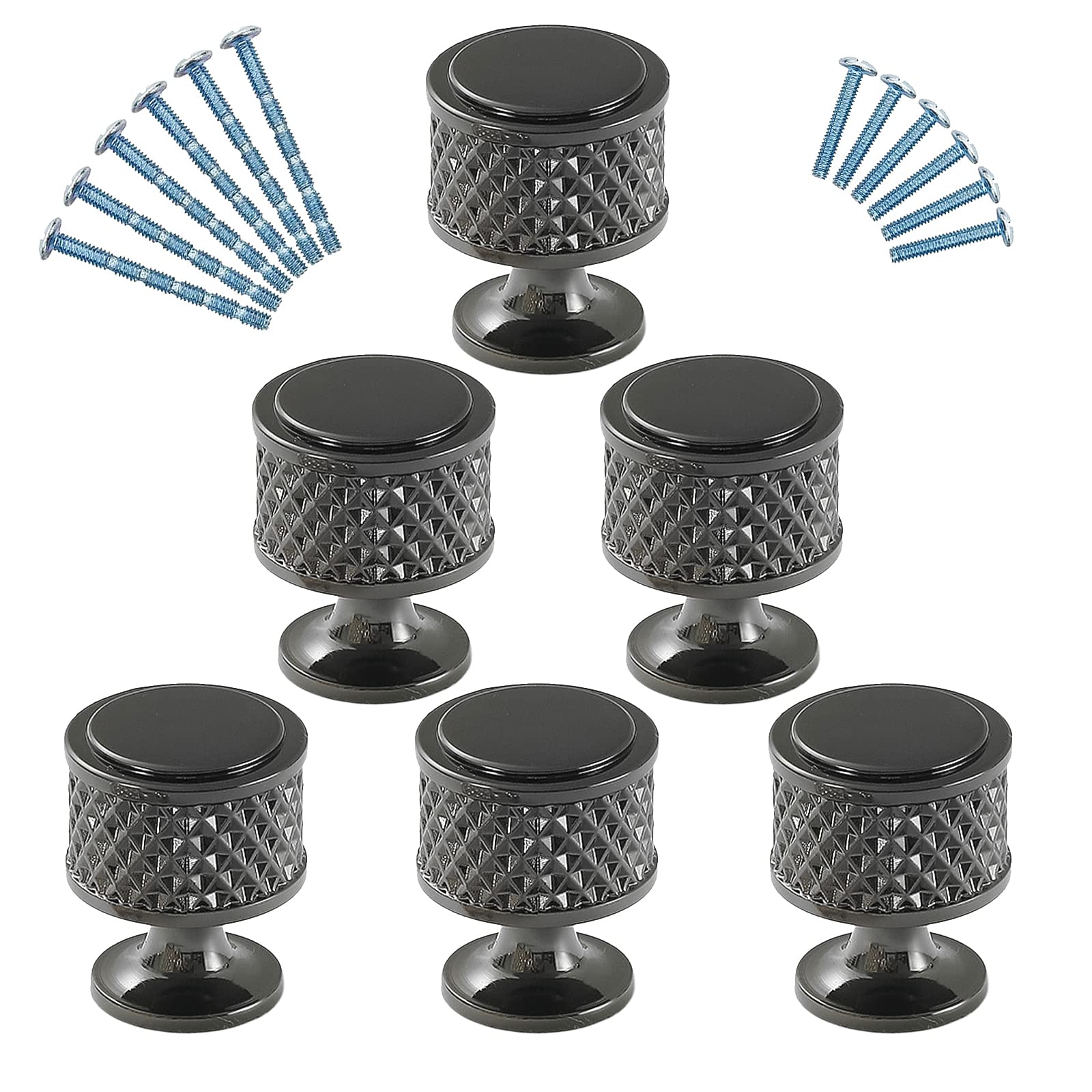 YNDD 6 Pack Drawer Knobs Black, Round Cupboard Knobs 25mm, Modern Zinc Alloy Kitchen Door Knobs, Bedroom Wardrobes Knobs, Furniture Pulls Handles, Single Hole Knobs for Dresser Cabinet Home Decorating