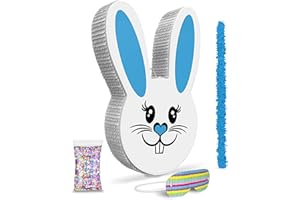 JERGRIM Boy Easter Bunny Piñata Set with small stick and confetti bag - 17”x10”x 3” Perfect for Easter Celebration, Bunny Theme Parties, Party Decor, and more