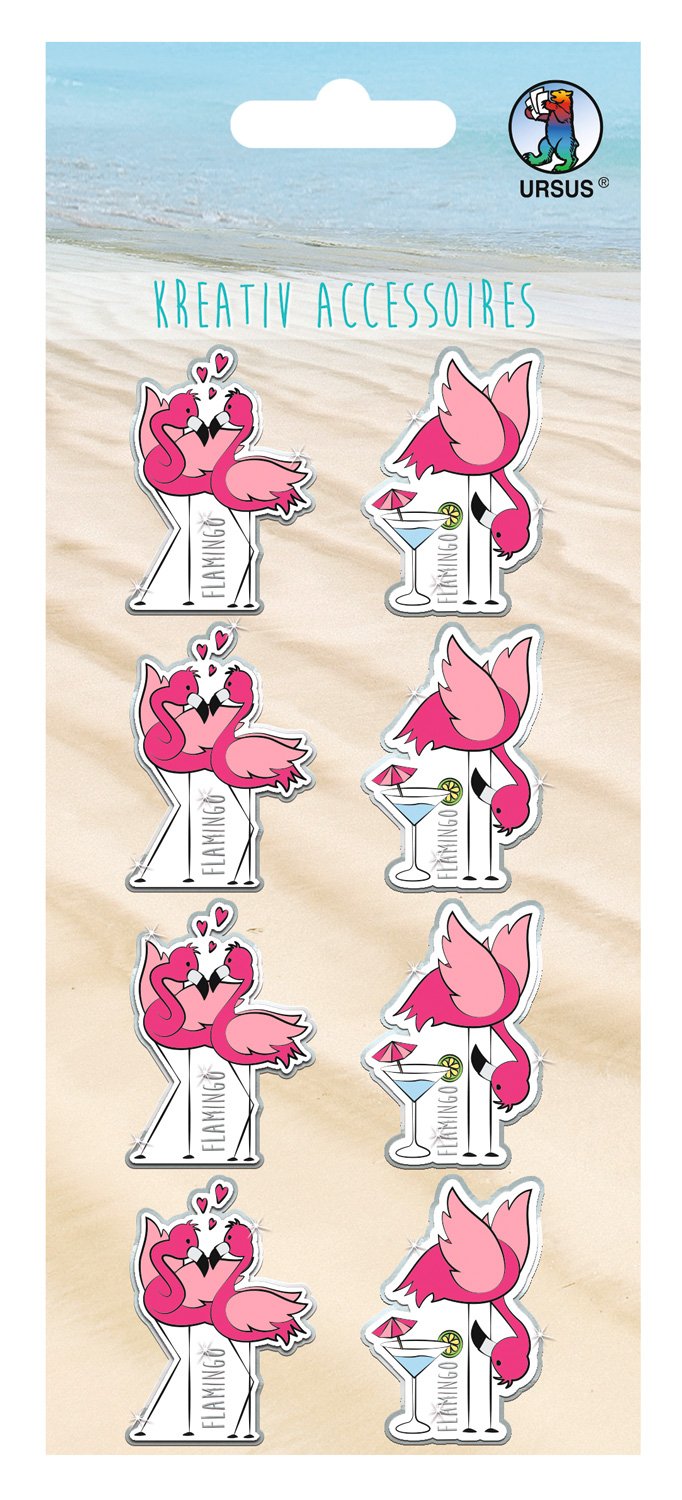 Ursus 564000524F Creative Accessories, Flamingo, Self-Adhesive, Assorted in 2 Designs, Pack of 8