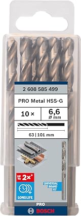 Bosch 10x PRO Metal HSS-G Twist Drill Bit Ø6.60mm 1 Pack of 10 view 2